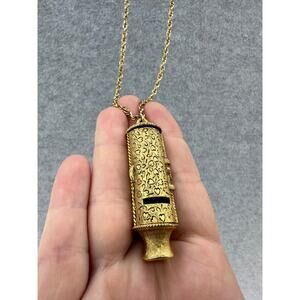 Vintage Max Factor Whistle Heart Design Necklace Solid Perfume Pendant Collector